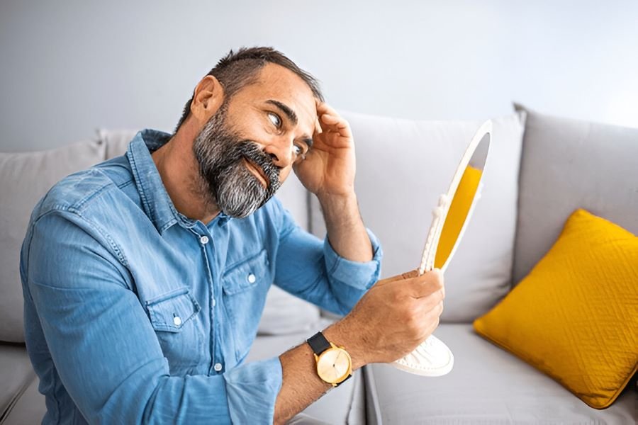 Man Brushing Hair Transplant FUE FUT Graft Costs